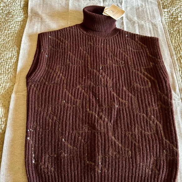 Brunello Cucinelli Burgundy Turtleneck Sweater NWT size S
